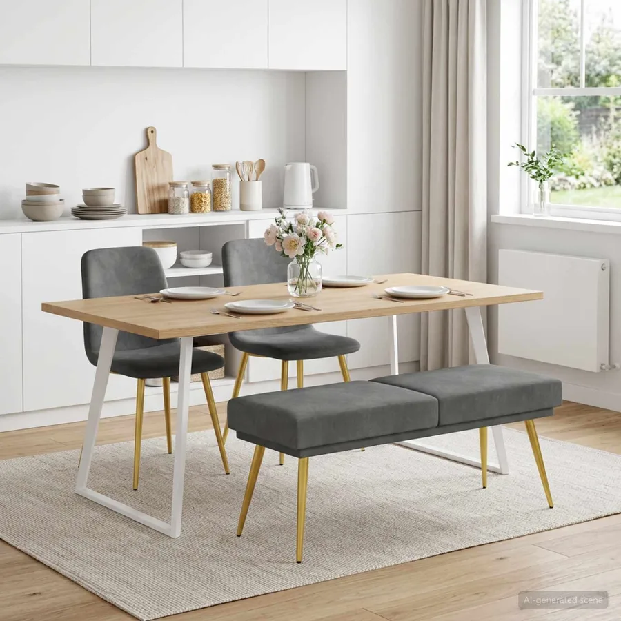Banc à double couche Gris foncé 120 x 45 x 46 cm Velours - 4