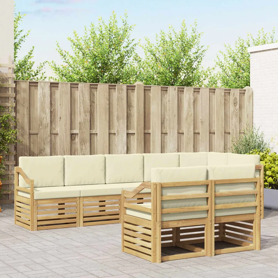 Ensembles de canapés 8 pcs Blanc et crème Bois d'Acacia Massif
