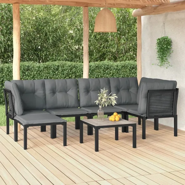 Salon de jardin 7 pcs noir et gris résine tressée