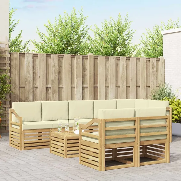 Ensembles de canapés 9 pcs Blanc et crème Bois d'Acacia Massif