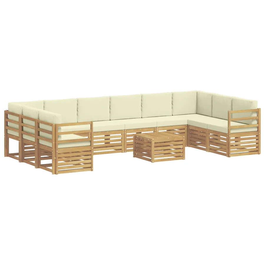 Ensemble de canapés d'extérieur 11 pcs Blanc et crème Polyester - 2