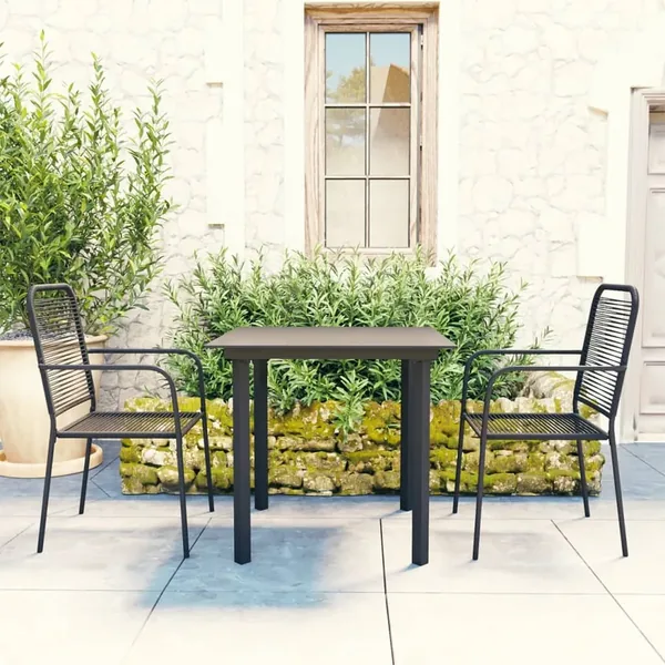 Ensemble à manger de jardin 3 pcs noir verre et acier