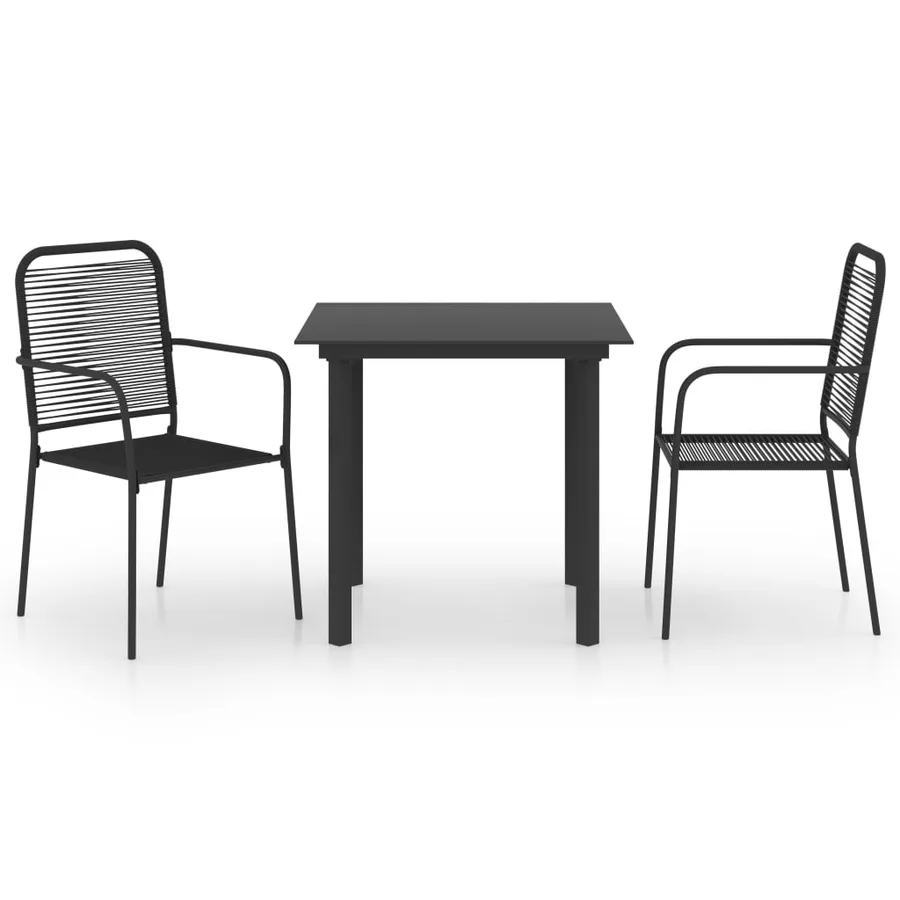 Ensemble à manger de jardin 3 pcs noir verre et acier - 2