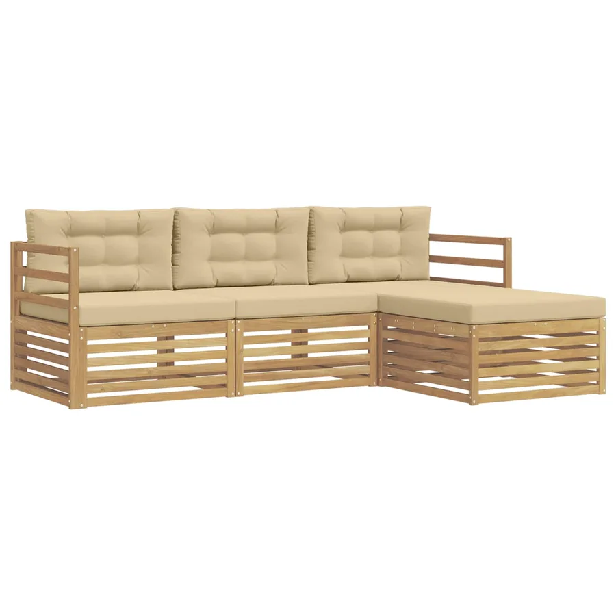 Ensemble de canapés d'extérieur 4 pc Blanc et Beige Polyester - 2
