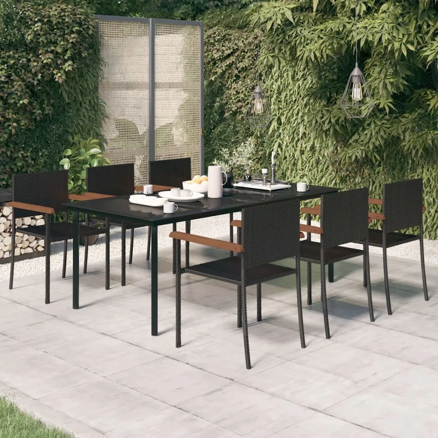 Ensemble à manger de jardin 7 pcs Noir