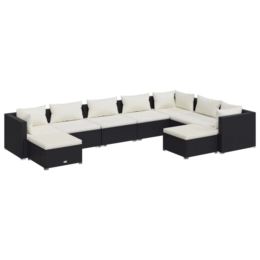 Salon de jardin 9 pcs avec coussins Résine tressée Noir - 2