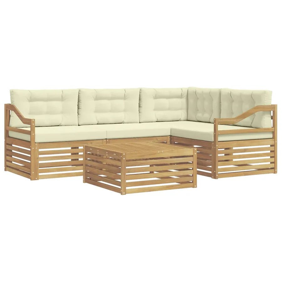 Ensemble de canapés d'extérieur 5 pc Blanc et crème Polyester - 2