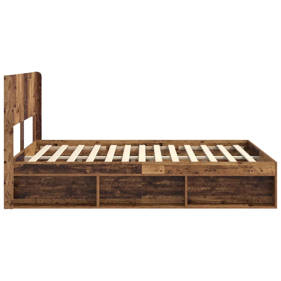 Cadre de lit avec rangement et tête de lit Bois ancien - 6