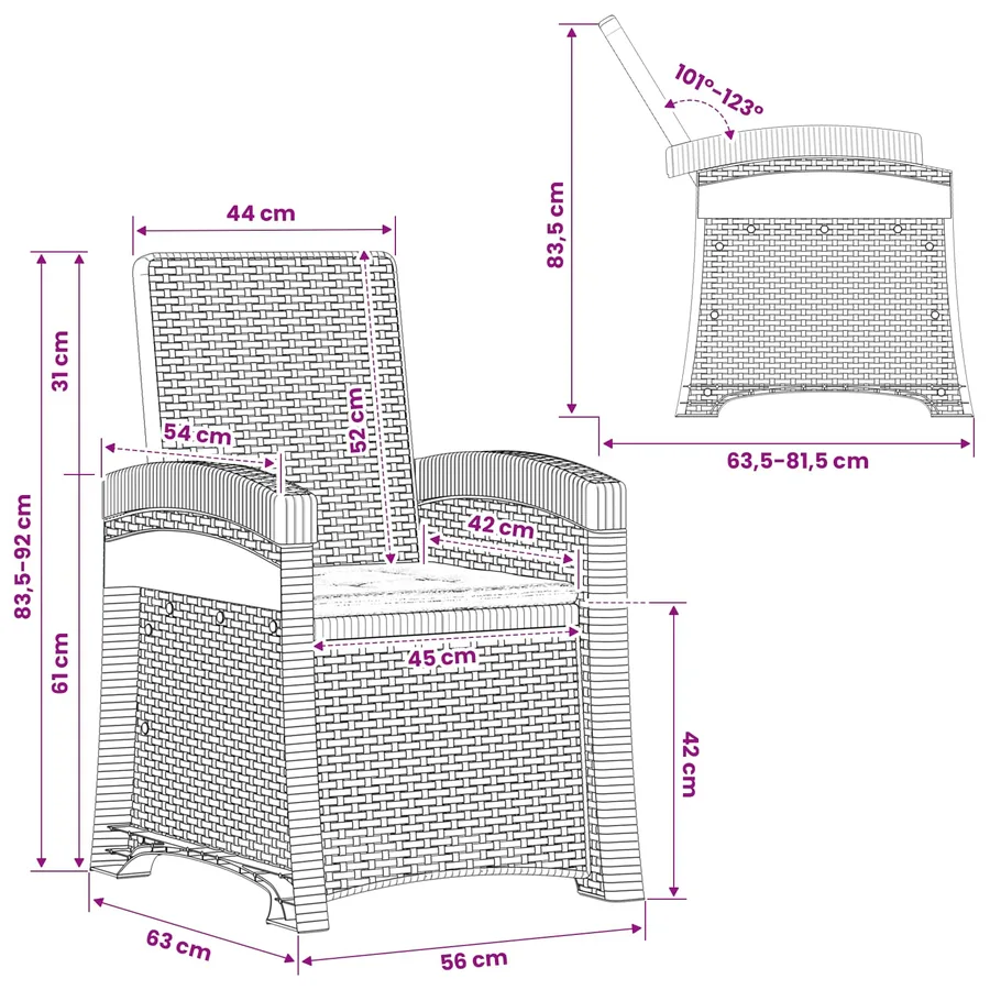 Chaise de jardin inclinable imitant le rotin 2 pcs PP - 10