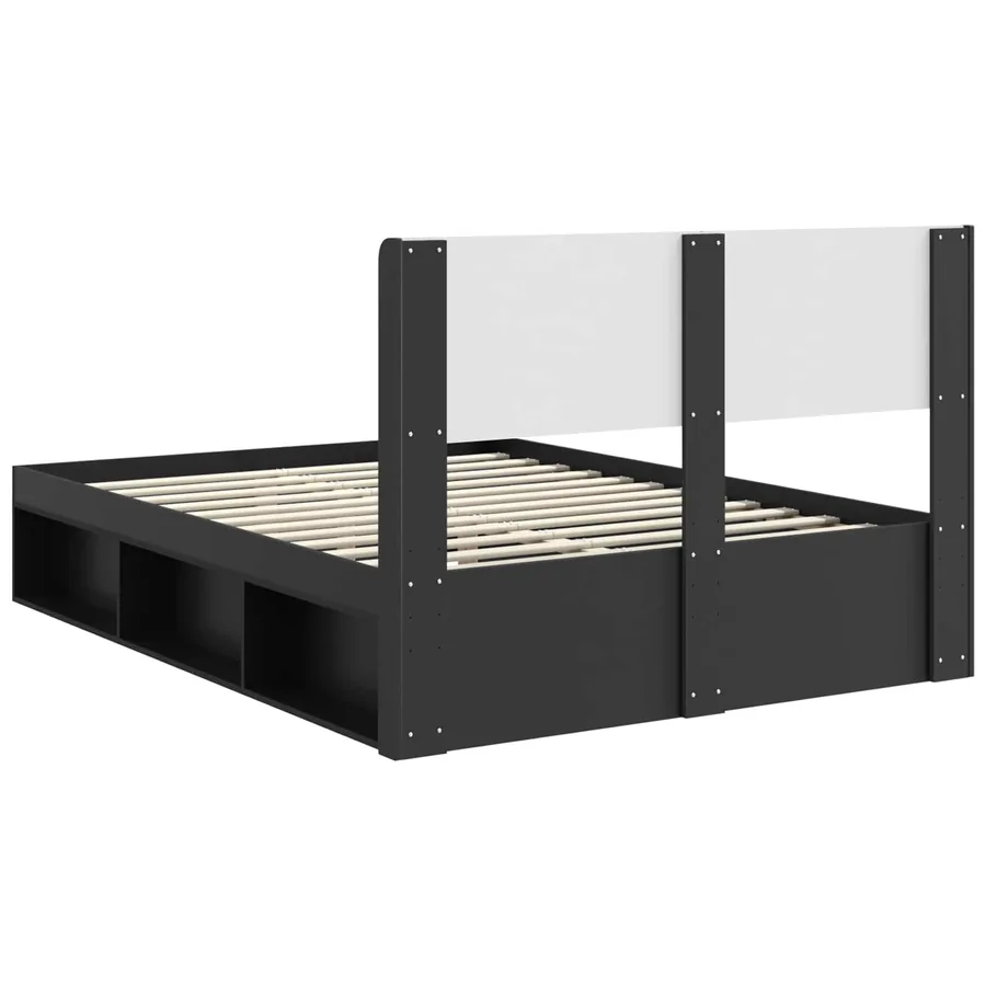 Cadre de lit avec rangement et tête de lit Noir 135 x 190 cm - 7