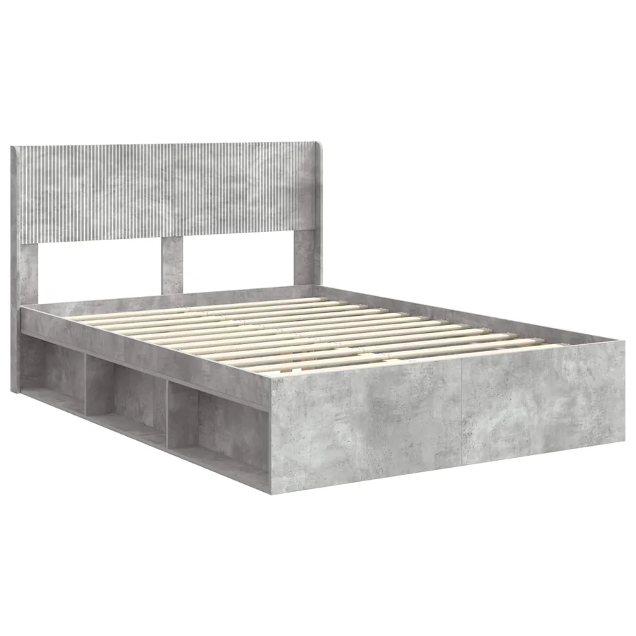 Cadre de lit avec rangement et tête de lit Gris béton - 4