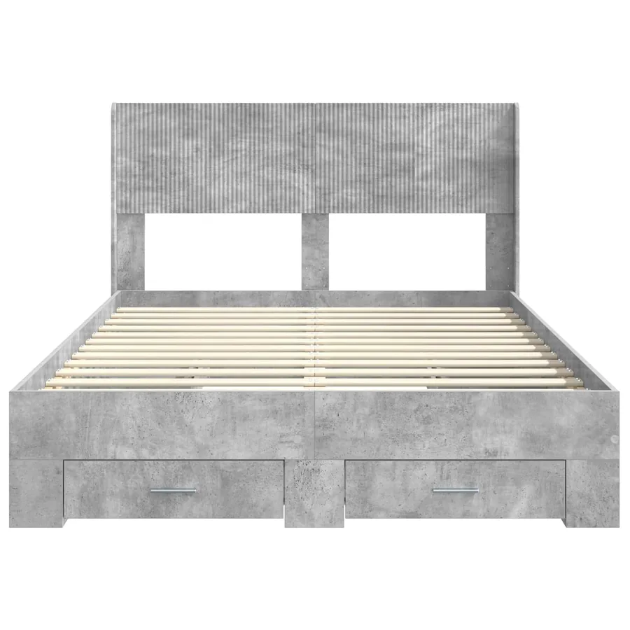 Cadre de lit avec rangement et tête de lit Gris béton - 6