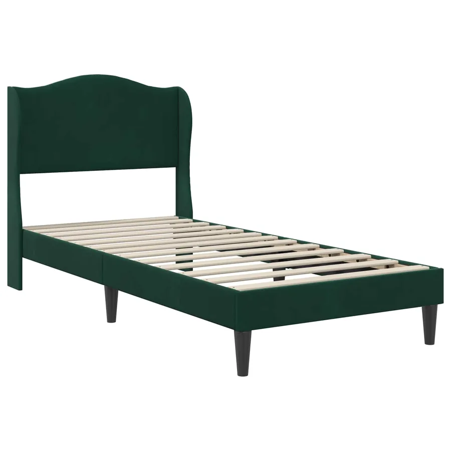 Cadre de lit avec tête de lit Vert foncé 90 x 190 cm Velours - 3