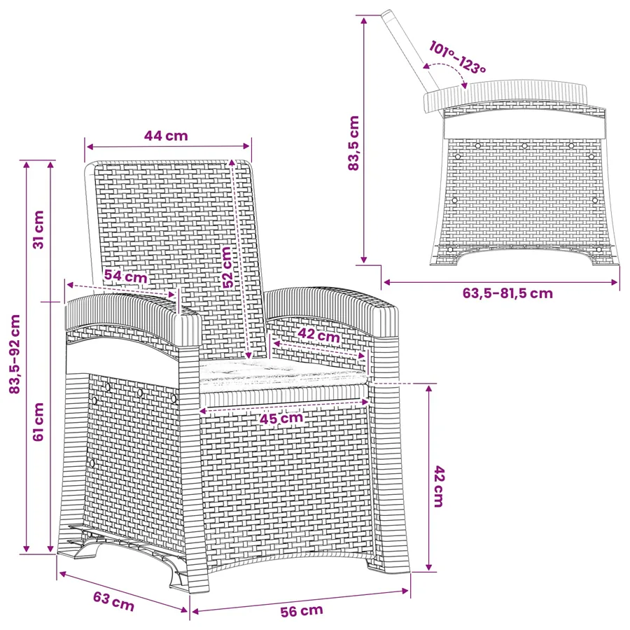 Chaise de jardin inclinable imitant le rotin PP - 8