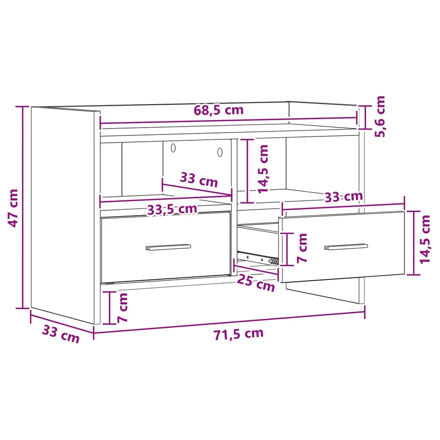 Meuble TV 71,5 x 33 x 47 cm Sonoma gris Bois d'ingénierie - 8