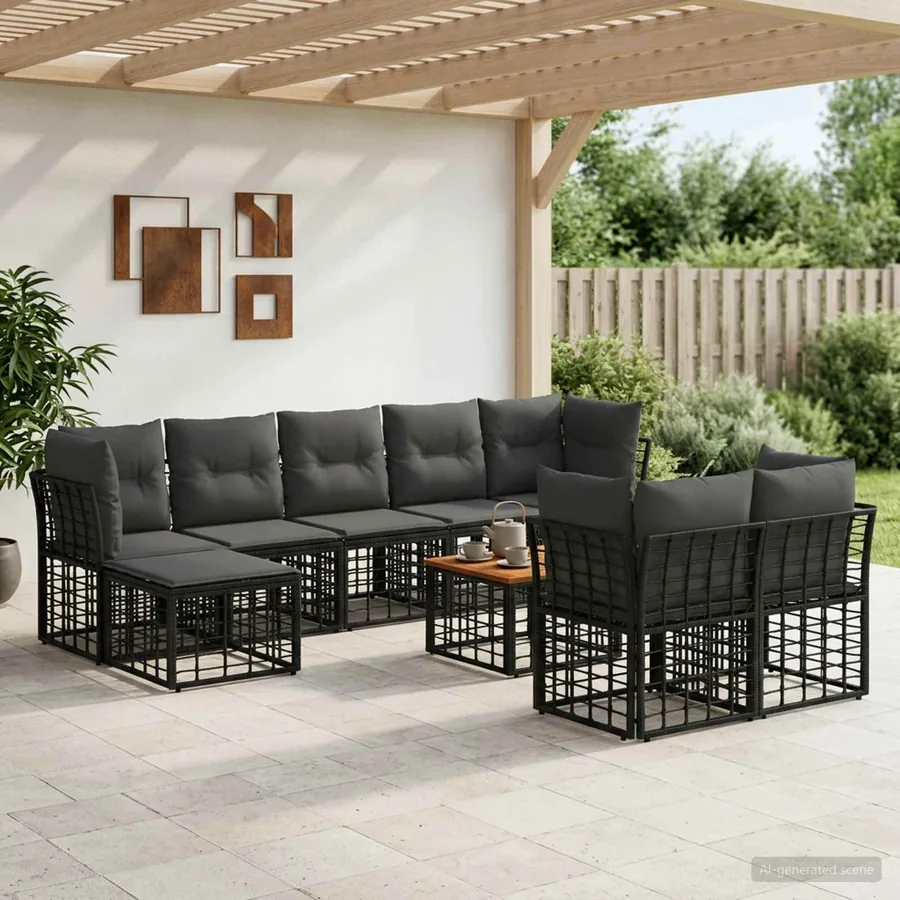 Ensemble de canapés d'extérieur 10 pcs Noir et Gris foncé