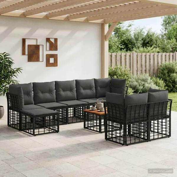 Ensemble de canapés d'extérieur 10 pcs Noir et Gris foncé