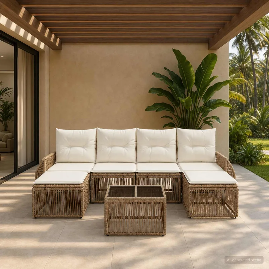 Ensemble de canapé de jardin 7 pcs Beige et blanc crème