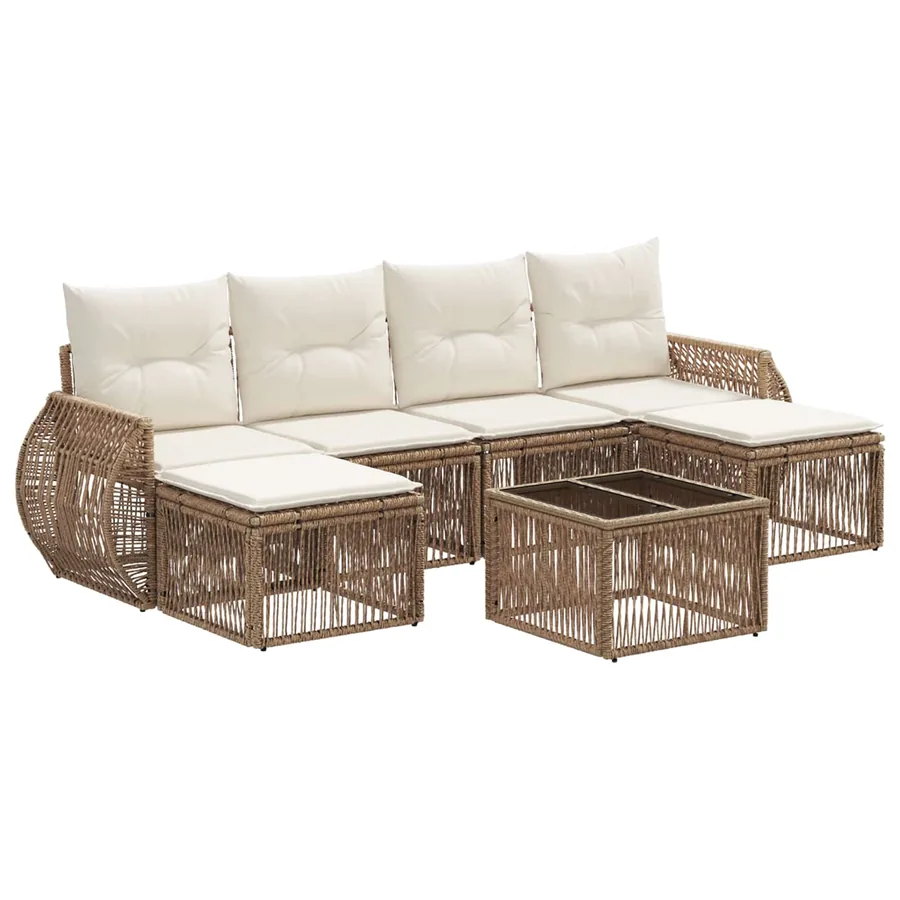 Ensemble de canapé de jardin 7 pcs Beige et blanc crème - 2