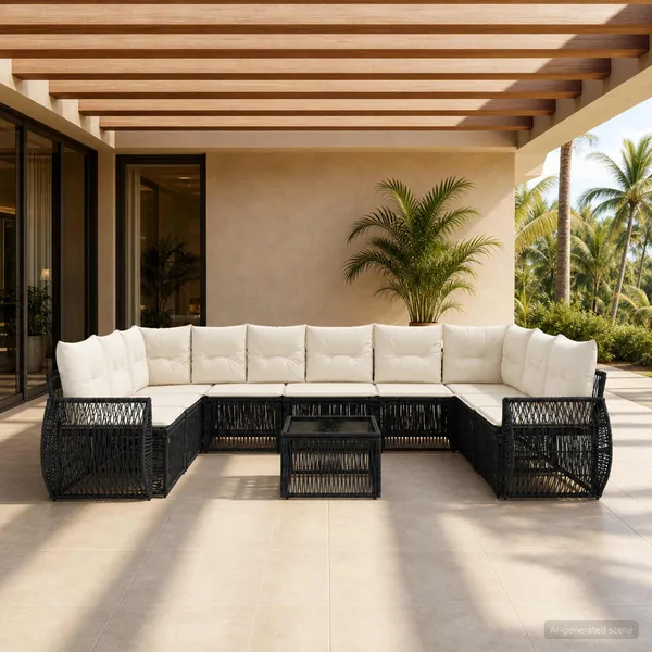 Ensemble de canapé de jardin 11 pcs Noir et blanc crème