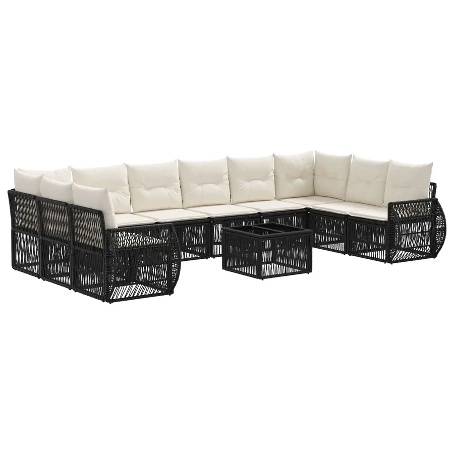 Ensemble de canapé de jardin 11 pcs Noir et blanc crème - 2
