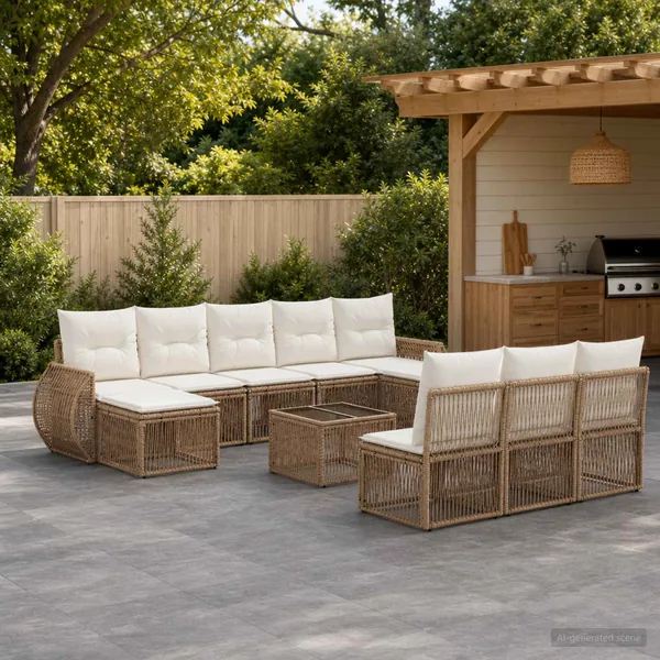 Ensemble de canapé de jardin 11 pcs Beige et blanc crème