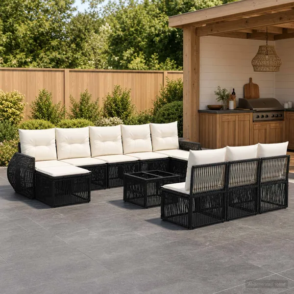 Ensemble de canapé de jardin 11 pcs Noir et blanc crème