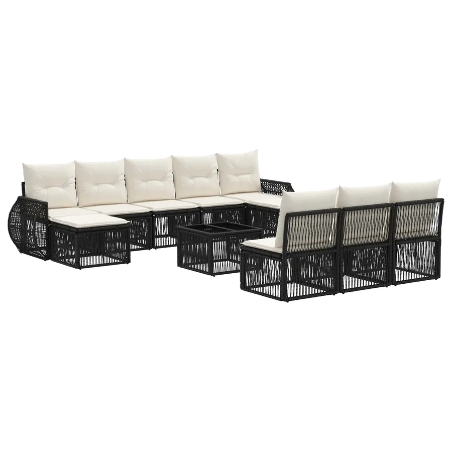 Ensemble de canapé de jardin 11 pcs Noir et blanc crème - 2