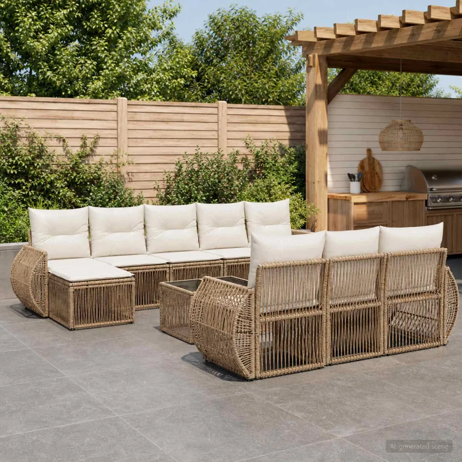 Ensemble de canapé de jardin 11 pcs Beige et blanc crème