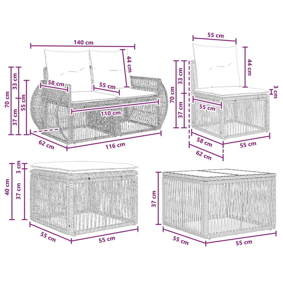 Ensemble de canapé de jardin 11 pcs Beige et blanc crème - 10