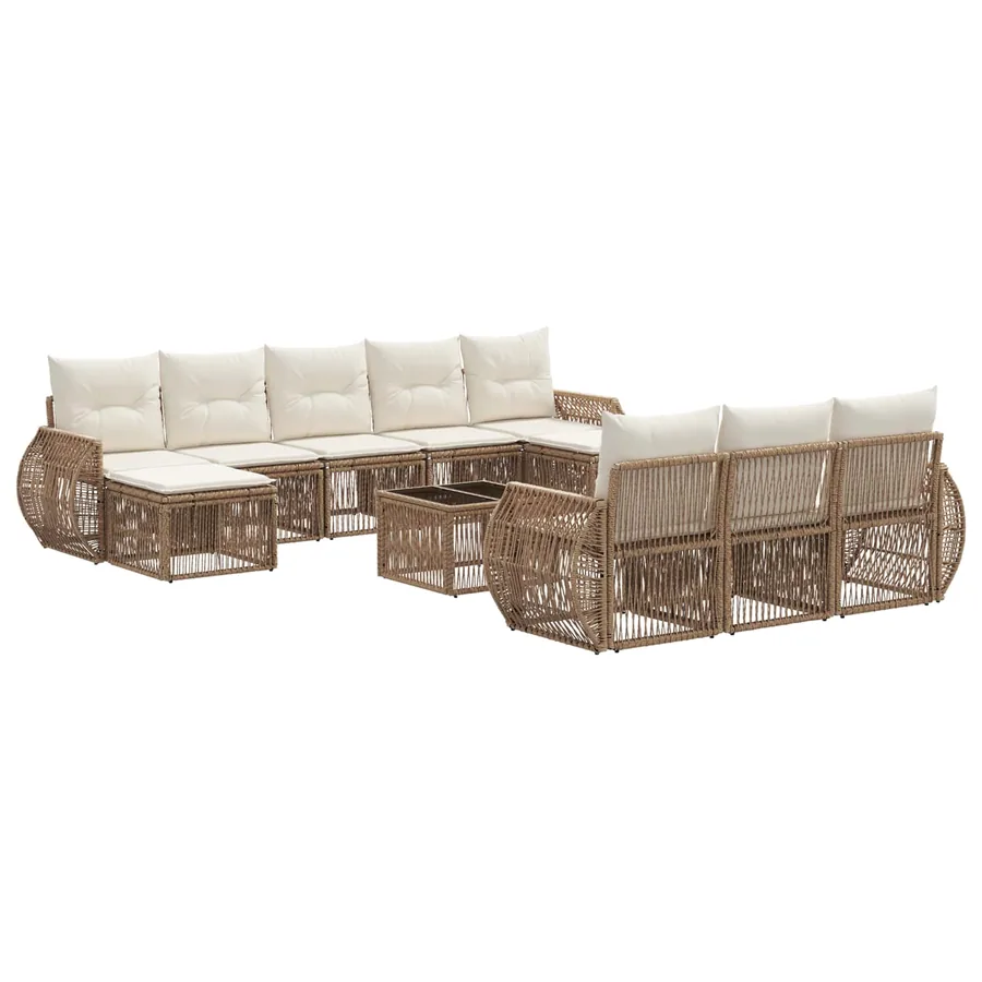 Ensemble de canapé de jardin 11 pcs Beige et blanc crème - 2