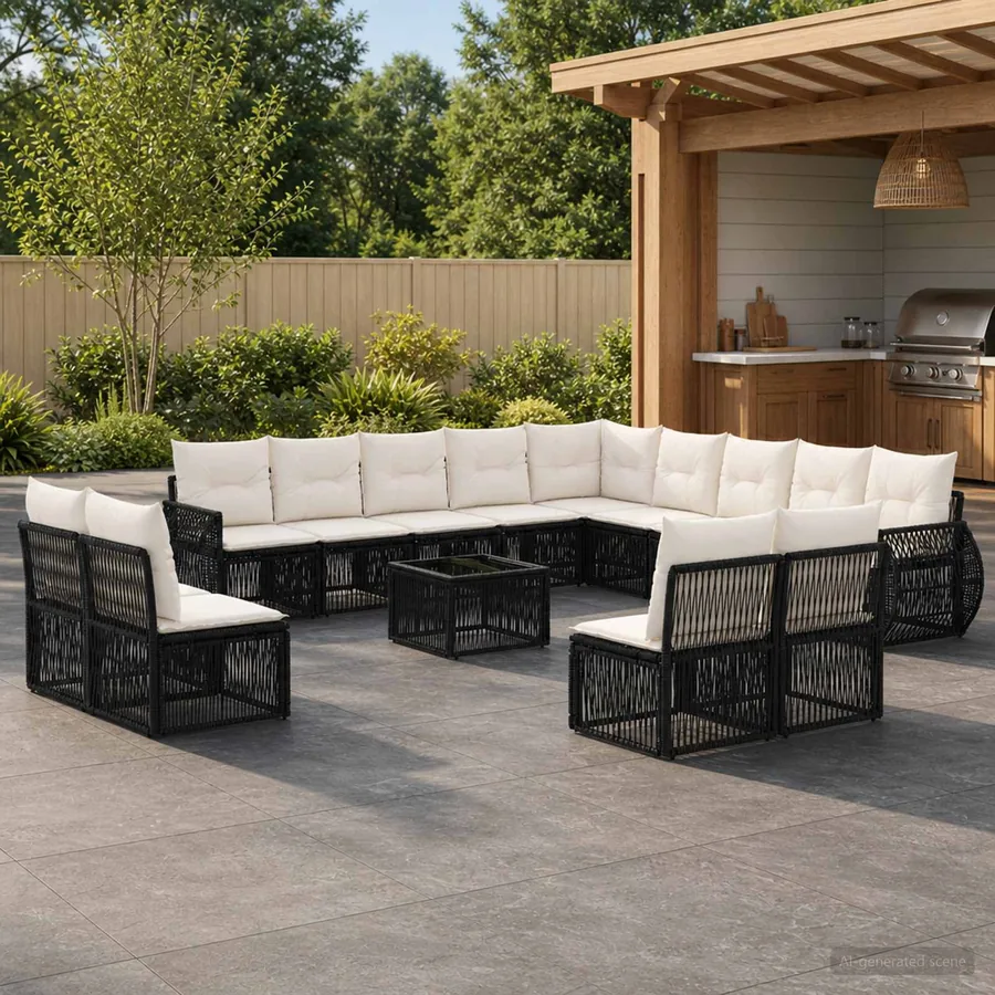 Ensemble de canapé de jardin 14 pcs Noir et blanc crème