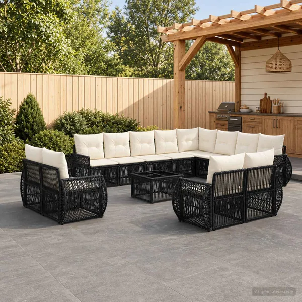Ensemble de canapé de jardin 13 pcs Noir et blanc crème