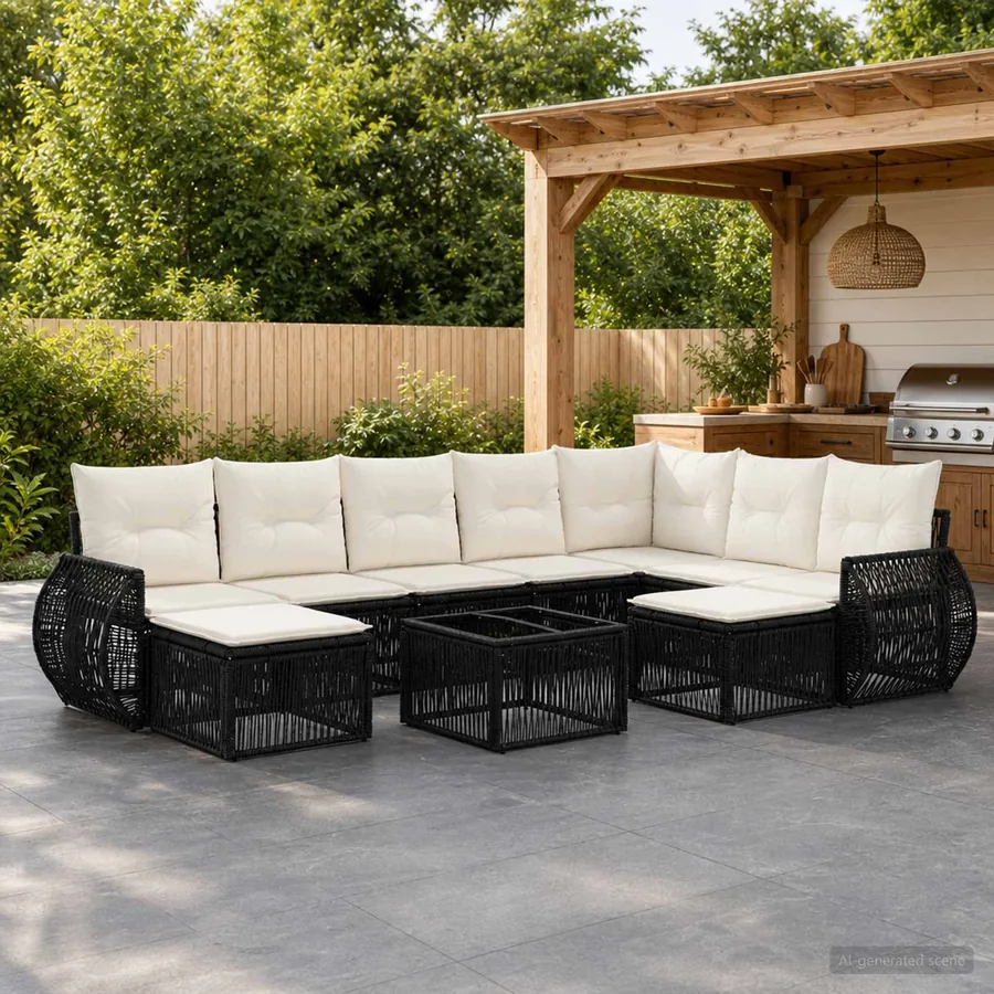 Ensemble de canapé de jardin 10 pcs Noir polyrotin