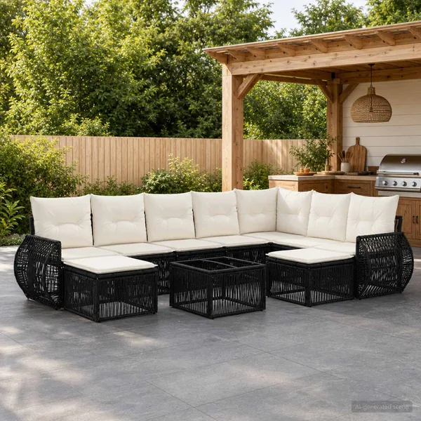Ensemble de canapé de jardin 10 pcs Noir polyrotin