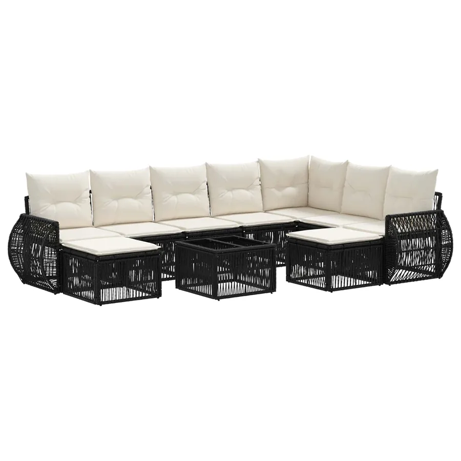 Ensemble de canapé de jardin 10 pcs Noir polyrotin - 2