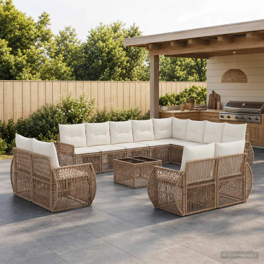 Ensemble de canapé de jardin 13 pcs Beige et blanc crème