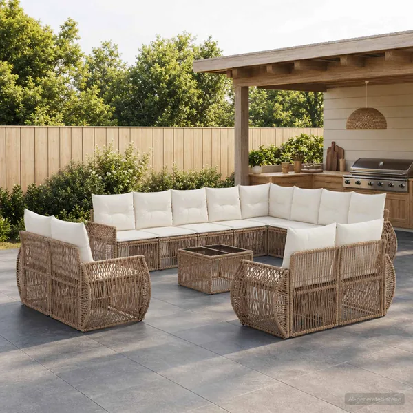 Ensemble de canapé de jardin 13 pcs Beige et blanc crème