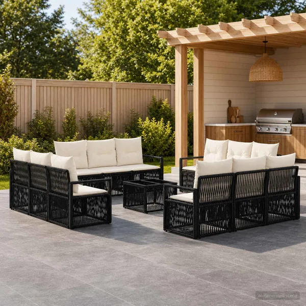 Ensemble de canapé de jardin 13 pcs Noir polyrotin