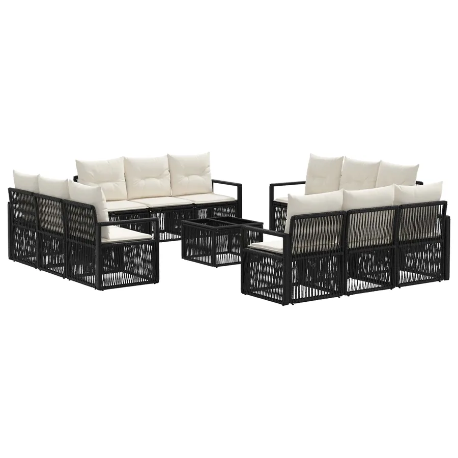 Ensemble de canapé de jardin 13 pcs Noir polyrotin - 2