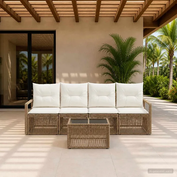 Ensemble de canapé de jardin 5 pcs Beige polyrotin