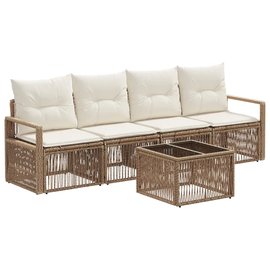 Ensemble de canapé de jardin 5 pcs Beige polyrotin - 2