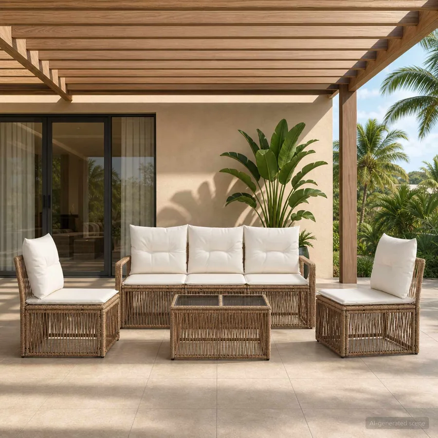 Ensemble de canapé de jardin 6 pcs Beige polyrotin