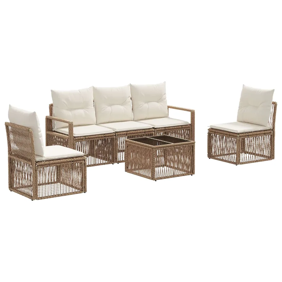 Ensemble de canapé de jardin 6 pcs Beige polyrotin - 2