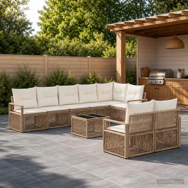 Ensemble de canapé de jardin 9 pcs Beige polyrotin