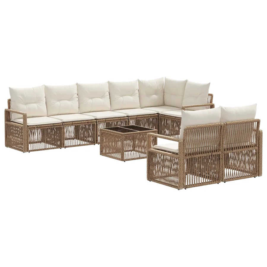 Ensemble de canapé de jardin 9 pcs Beige polyrotin - 2