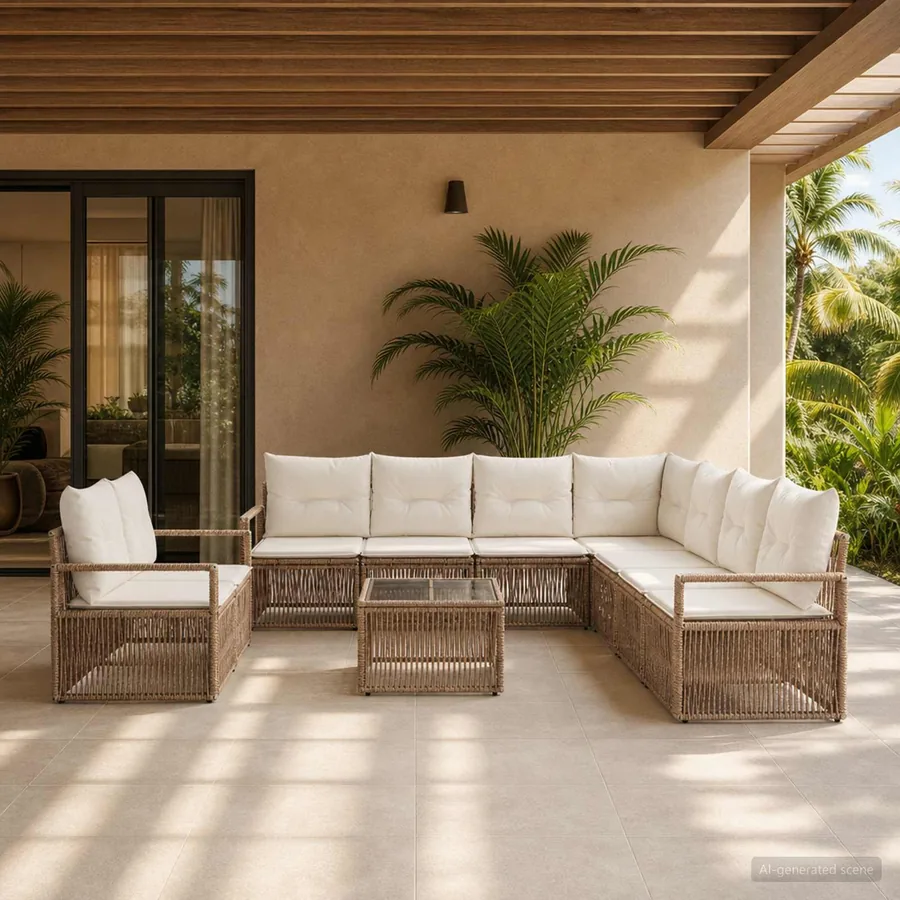 Ensemble de canapé de jardin 10 pcs Beige polyrotin