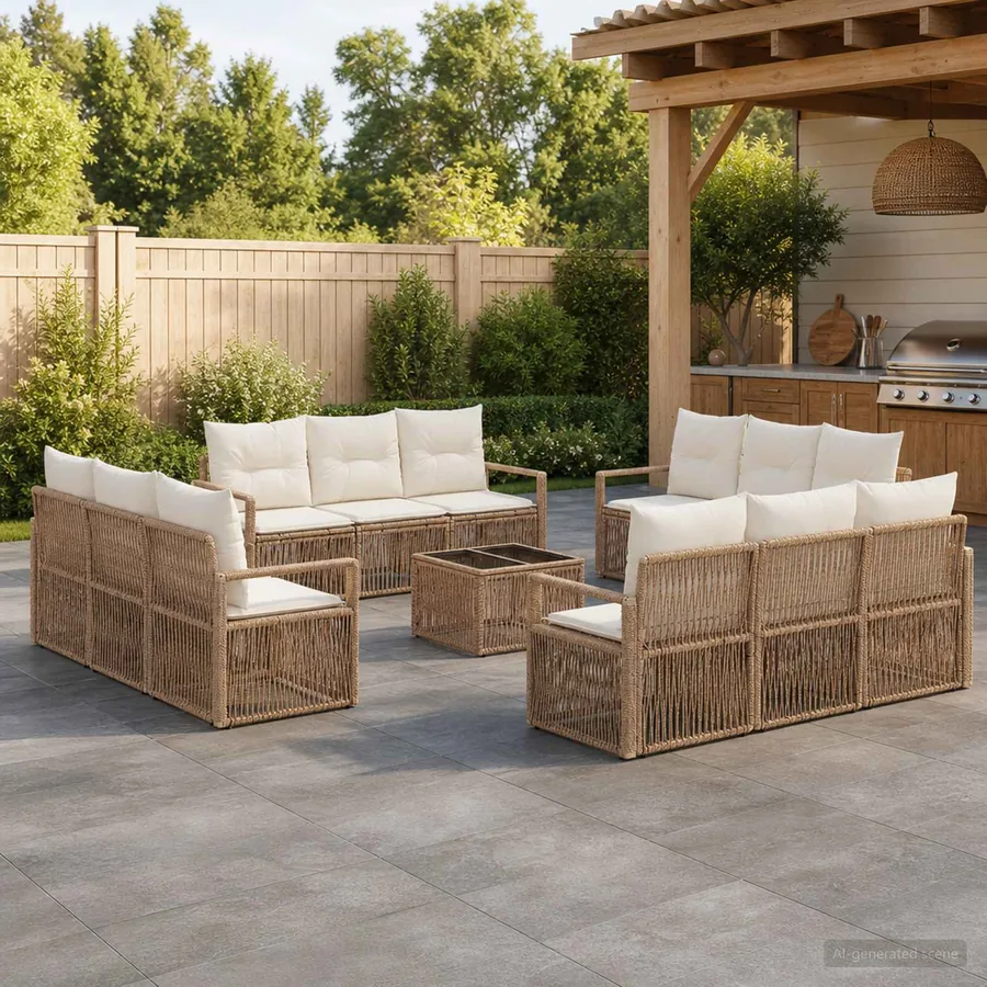Ensemble de canapé de jardin 13 pcs Beige polyrotin