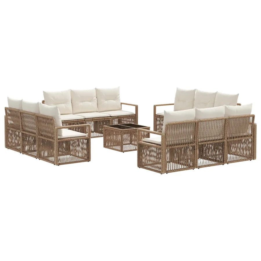 Ensemble de canapé de jardin 13 pcs Beige polyrotin - 2