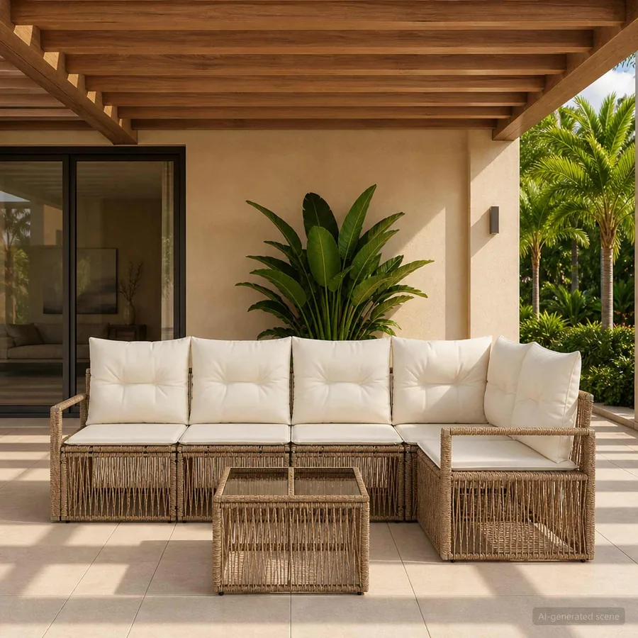 Ensemble de canapé de jardin 6 pcs Beige polyrotin